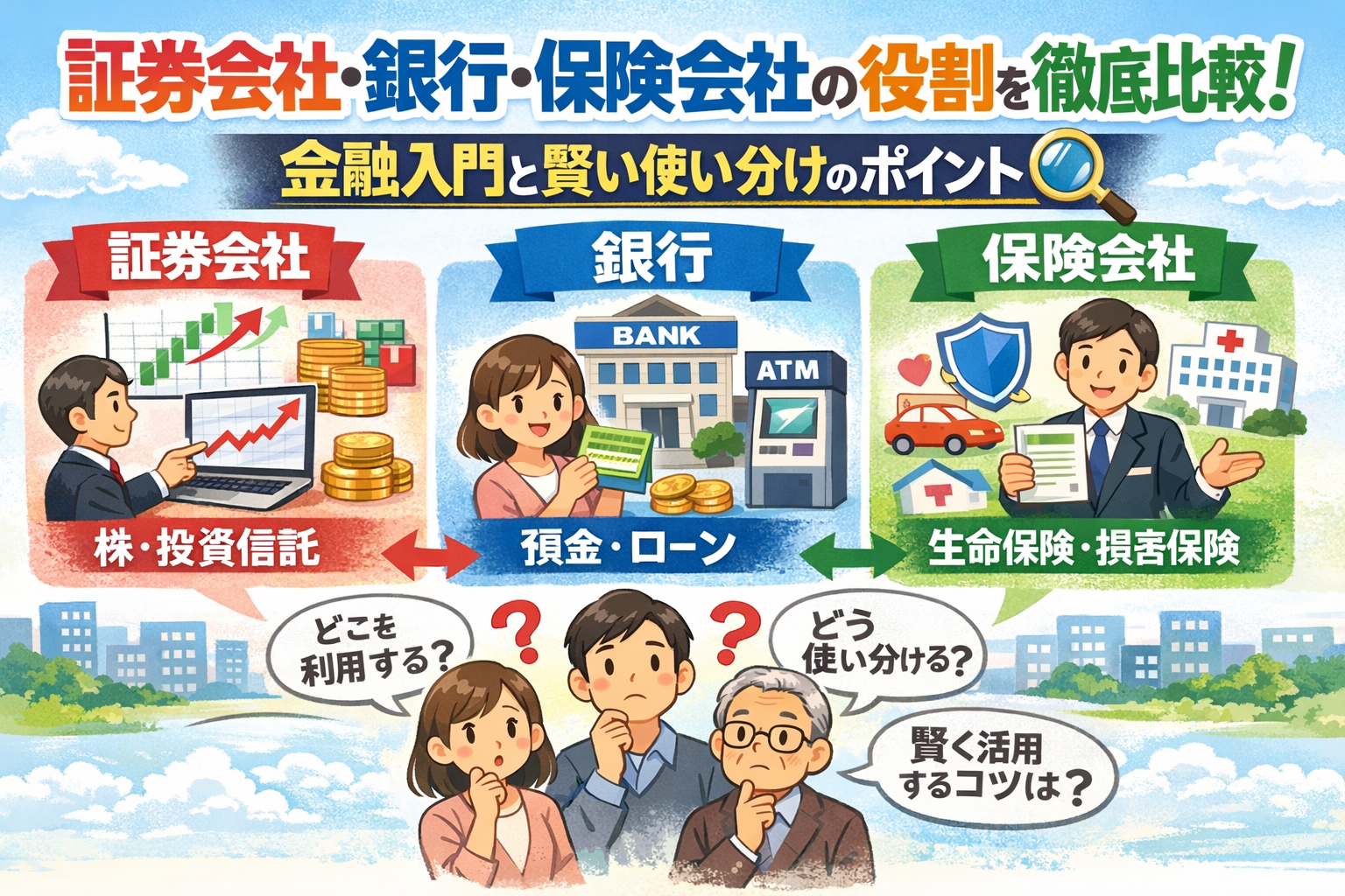 証券会社・銀行・保険会社の役割を徹底比較！金融入門と賢い使い分けのポイント